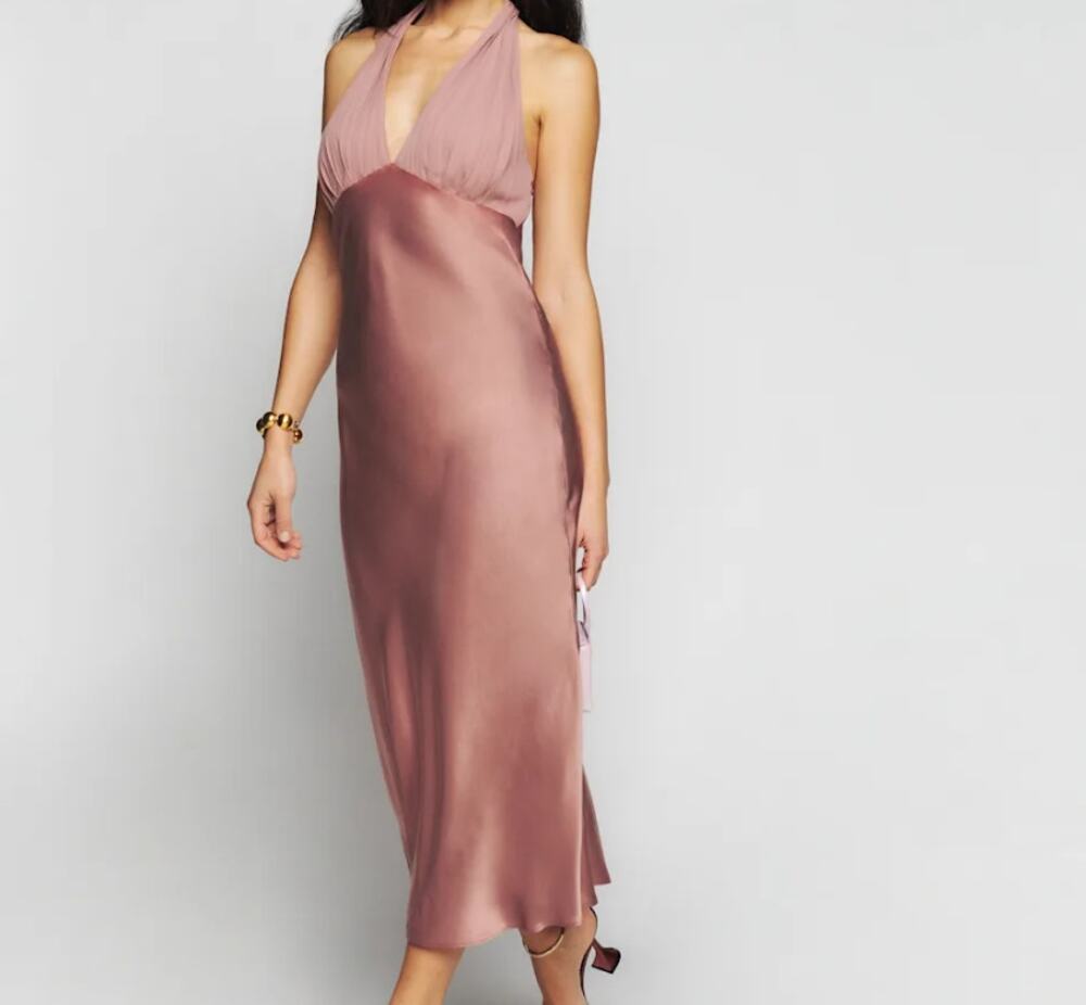 NEW NWT Reformation Wyn Silk Maxi Dress Praline Size 10